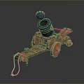 Ancient Cannon Weapon With Wooden Carriage Wheels And Cannonball On Top