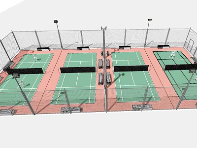 Outdoor Tennis Courts With Multiple Surfaces Fenced Area And Lighting Poles For Sports Fitness 3d model