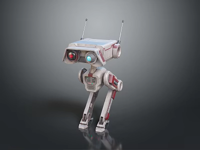 Game And Movie Character Robot With Antennas Red Blue Eyes Silver Red Body Mechanical Legs 3d model