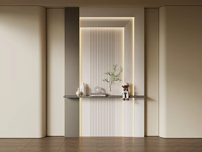 Modern Entryway Hallway Interior Design With Striped Wall Panel Lighting Console Shelf And Decorative Plant 3d model