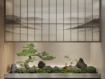 New Chinese Style Indoor Landscape Indoor Landscape Pine Stone Landscape 3d model