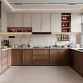 Modern Kitchen Interior With Brown White Cabinets Stainless Steel Refrigerator And Countertop Appliances