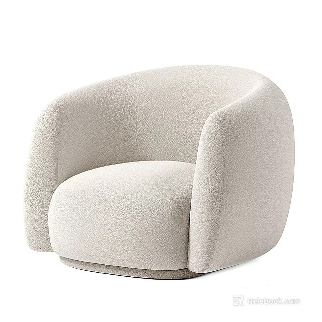 Beige Accent Chair Upholstered in Soft Bouclé Fabric with Rounded Design and Armrests 3d model 
