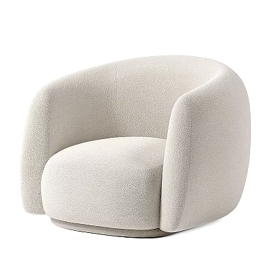 Beige Accent Chair Upholstered in Soft Bouclé Fabric with Rounded Design and Armrests 3d model