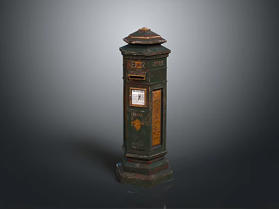 Vintage Green Pillar Box With Decorative Gold Accents And Classic Design 3d model