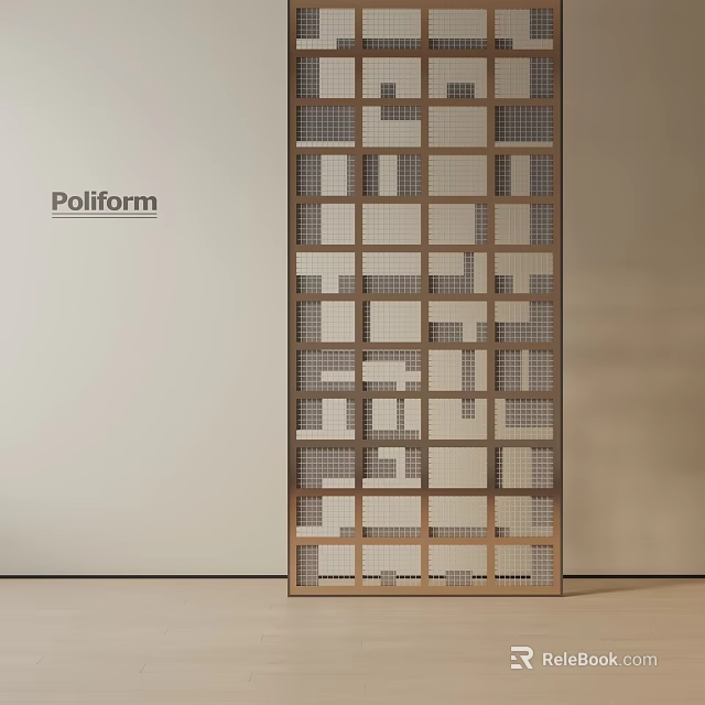 Modern Wooden Room Divider With Grid Pattern And Square Cutouts Design 3d model