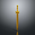 Golden Decorative Sword With Ornate Hilt And Shiny Blade On Gradient Gray Background