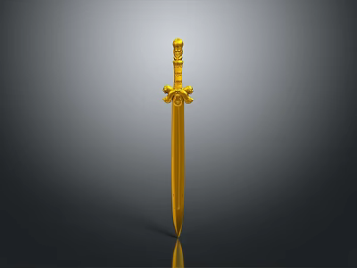 Golden Decorative Sword With Ornate Hilt And Shiny Blade On Gradient Gray Background 3d model