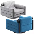 Modern Light Gray Upholstered Armchair with Black Wooden Arms and Swivel Base