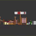 Pixel Art Beach Leisure Setup With Hammock Deck Chairs Umbrella Bottles And Blocks