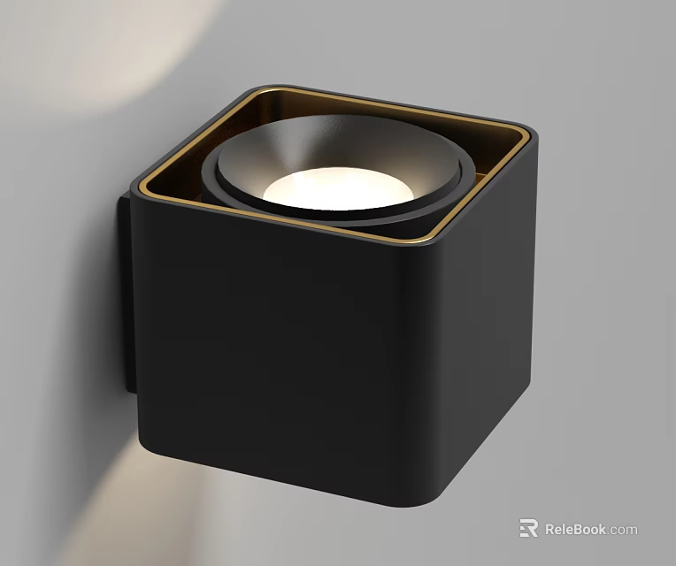 Modern Black Square Design Wall Lamp with Metal Frame and Warm Light 3d model