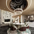 Modern Duplex Living Room With Circular Dining Table And Chandelier