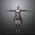 Fantasy Female Character With White Hair And Silver Winged Armor Arms Outstretched