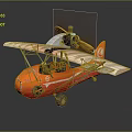 Vintage Orange Passenger Airplane with Propeller Biplane Design and Retro Style