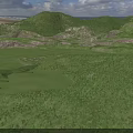Stunning Natural Landscape With Vast Green Meadow Dense Forest Rolling Lush Hills And Cloudy Sky