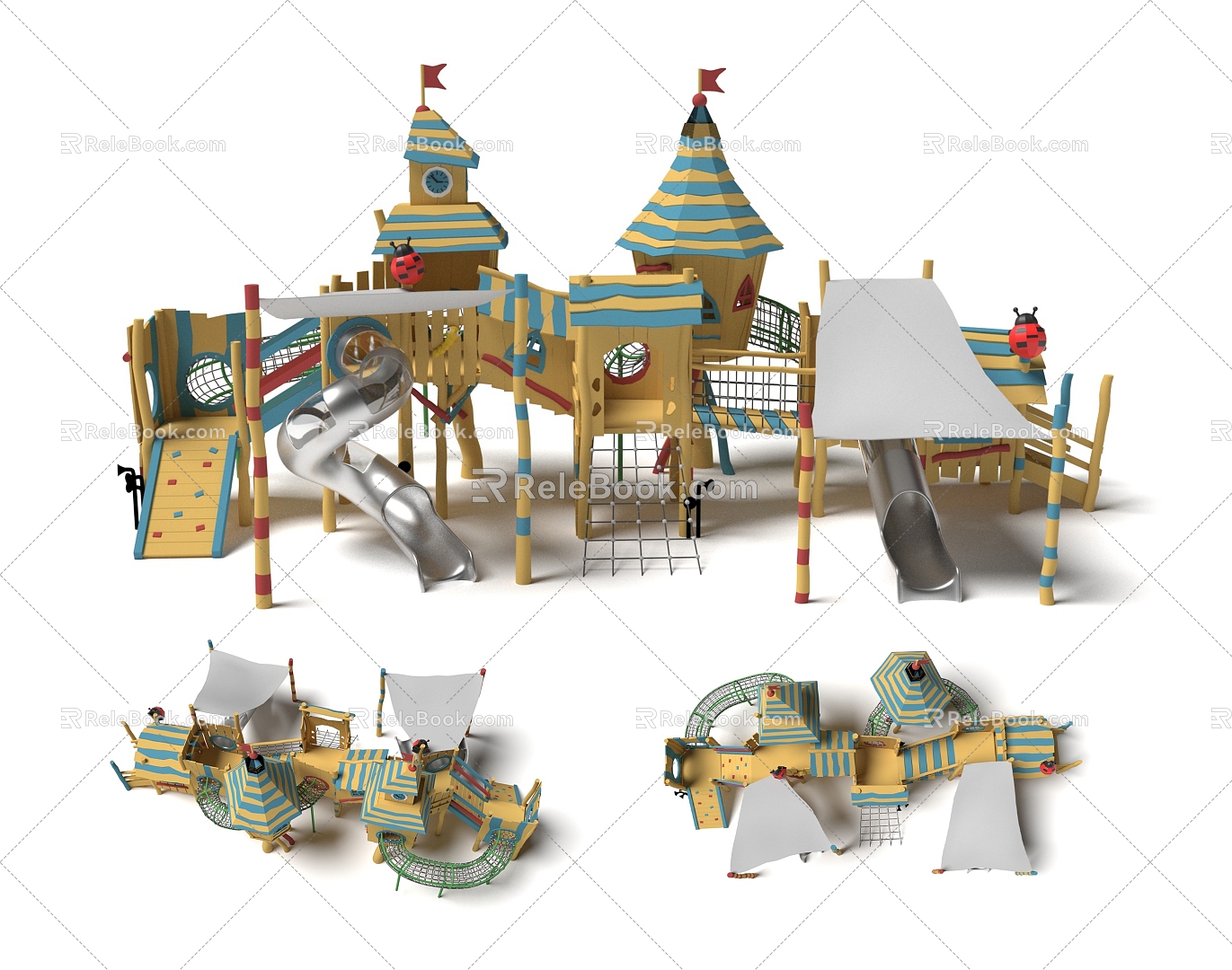 Wooden Tribal Paradise Platform Expansion Paradise Sightseeing Tower Sightseeing Deck Customized Paradise Amusement Park Amusement Park Children's Paradise Playground Amusement Sitches Slide Combination 3d model