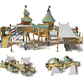 Wooden Tribal Paradise Platform Expansion Paradise Sightseeing Tower Sightseeing Deck Customized Paradise Amusement Park Amusement Park Children's Paradise Playground Amusement Sitches Slide Combination 3d model