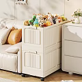 White Fridge Cabinet With Stuffed Toys On Top In Cozy Living Room Scene