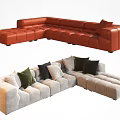 Modern Orange Light Gray L shaped Sectional Sofa with Modular Design and Accent Pillows 3d model