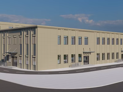 Modern School Building With Light Beige Facade Neatly Arranged Windows And Main Entrance 3d model