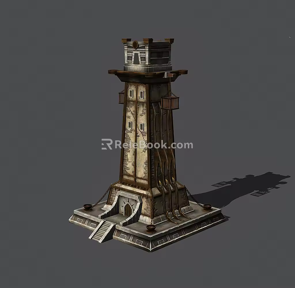 High tower modern cartoon building game 3d model