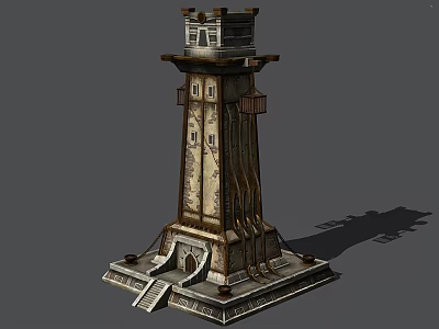 Cartoon Scene Medieval Fantasy Tower With Multiple Floors Stone Base Wooden Stairs And Small Windows 3d model