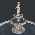 Ornate Garden Fountain With Tiered Stone Structure Statue And Circular Base