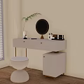 Modern Dressing Table With Round Mirror Cosmetics White Stool Light Colored Design And Blinds 3d model