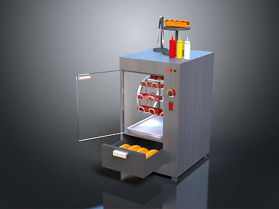 Food Storage Equipment With Open Door Shelves Drawer Orange Items Red Food And Condiment Bottles 3d model