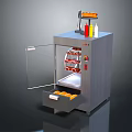 Food Storage Equipment With Open Door Shelves Drawer Orange Items Red Food And Condiment Bottles
