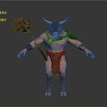 Mythical Bull Warrior Character With Muscular Build Holding Giant Hammer And Armor