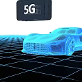 Futuristic 5G Concept Car With Wireframe Design On Grid Pattern Floor 3d model