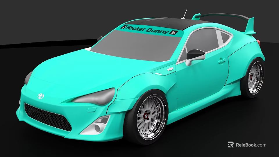 Turquoise Toyota Coupe With Rocket Bunny Sticker And Custom Alloy Wheels 3d model 