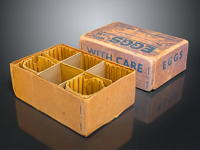 Household Cardboard Egg Carton With Divided Compartments And Care Eggs Label 3d model