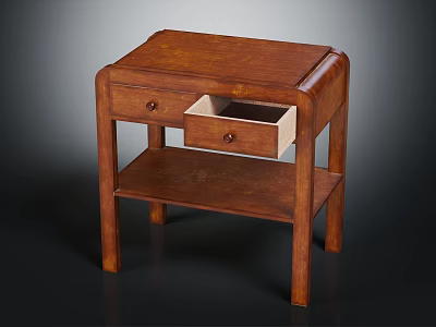 Solid Wooden Side Table With Drawer And Lower Shelf In Brown Finish 3d model