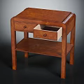 Solid Wooden Side Table With Drawer And Lower Shelf In Brown Finish 3d model