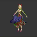 Game And Movie Female Character With White Fox Ears And Elegant Red Purple Dress