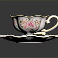 Elegant White Teacup And Saucer With Pink Rose Pattern And Gold Rim