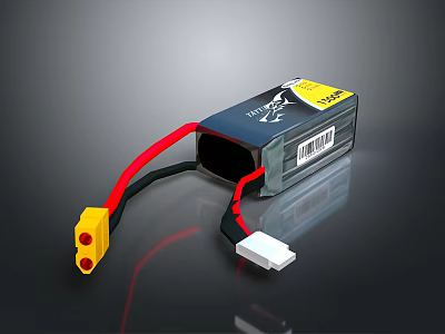 Rechargeable Lithium Battery With Black Casing Yellow Label And Red Black Wires 3d model