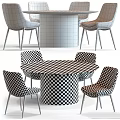 Modern Round Dining Table with Marble Tabletop and Black Cylindrical Base and Chairs 3d model