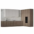 Modern Kitchen Interior Design With Wooden Cabinets Built-in Oven Stone Countertop And Faucet