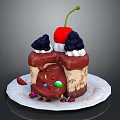 Tasty Cake With Cherry Blackberries Cream Sliced Piece And Colorful Sprinkles On White Plate