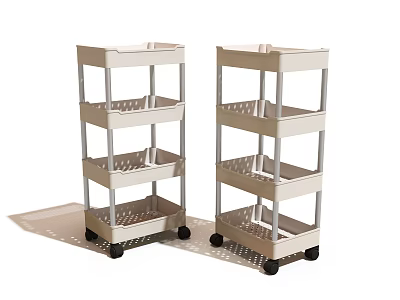 Practical Four-Tier Shelving Units With Wheels And Plastic Metal Storage Design 3d model