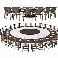 Elegant Round Dining Table Set With Multiple Wooden Chairs For Dining Room 3d model