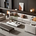 Elegant Modern Living Room Sofa and Coffee Table Set with Armchairs Rug and Table Lamps