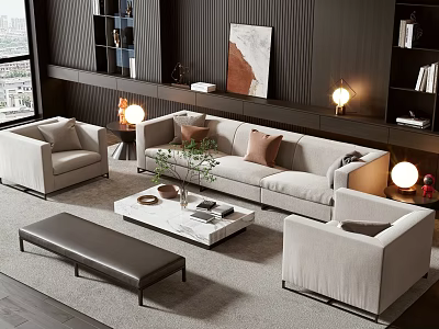 Elegant Modern Living Room Sofa and Coffee Table Set with Armchairs Rug and Table Lamps 3d model