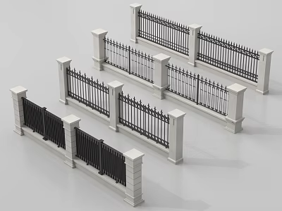 Scenic Wall Designs With White Pillars And Black Iron Railings In Multiple Arrangements 3d model