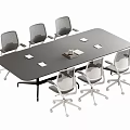 Modern Black Conference Table With Six Mesh Back Rolling Chairs And White Square Coasters
