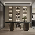 Modern Living Dining Room Interior With Round Table Beige Upholstered Chairs And Ambient Lighting