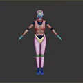 Silver Blue Female Robot Character For Game And Movie With Metallic Design